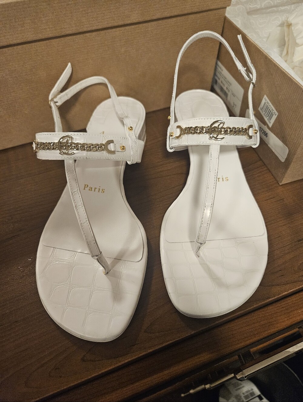 Christian Louboutin Mj Thong White Croc Effect Sandal Shoes - Picture 7 of 9